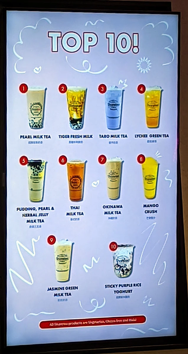 Menu, Sharetea Top Ryde