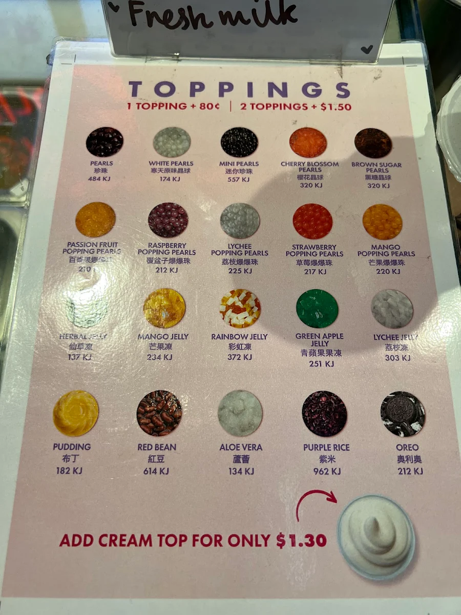 Menu, Sharetea Top Ryde