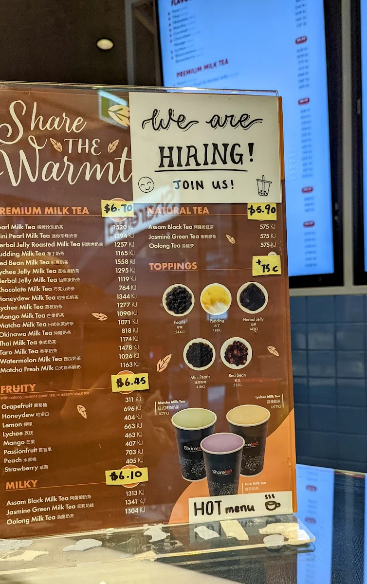 Menu, Sharetea Top Ryde