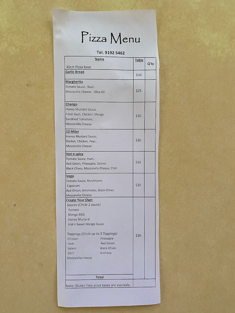 Menu, The Mango Place Broome