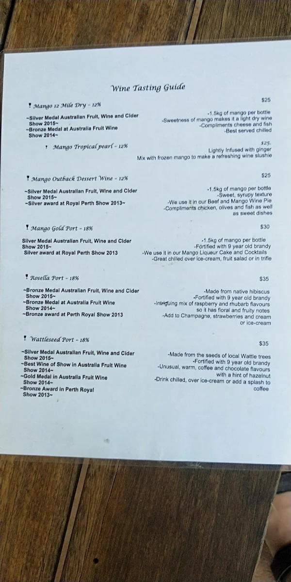 Menu, The Mango Place Broome