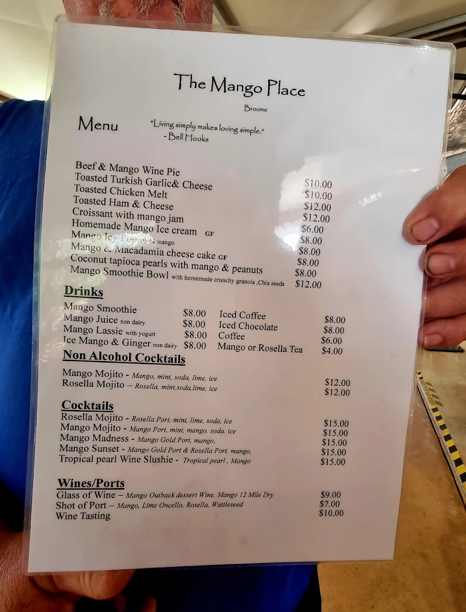 Menu, The Mango Place Broome