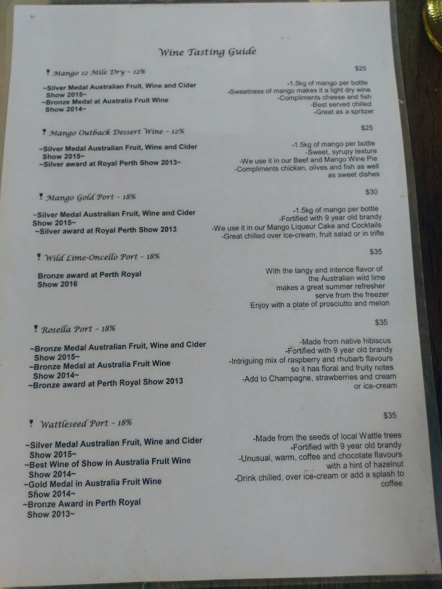 Menu, The Mango Place Broome