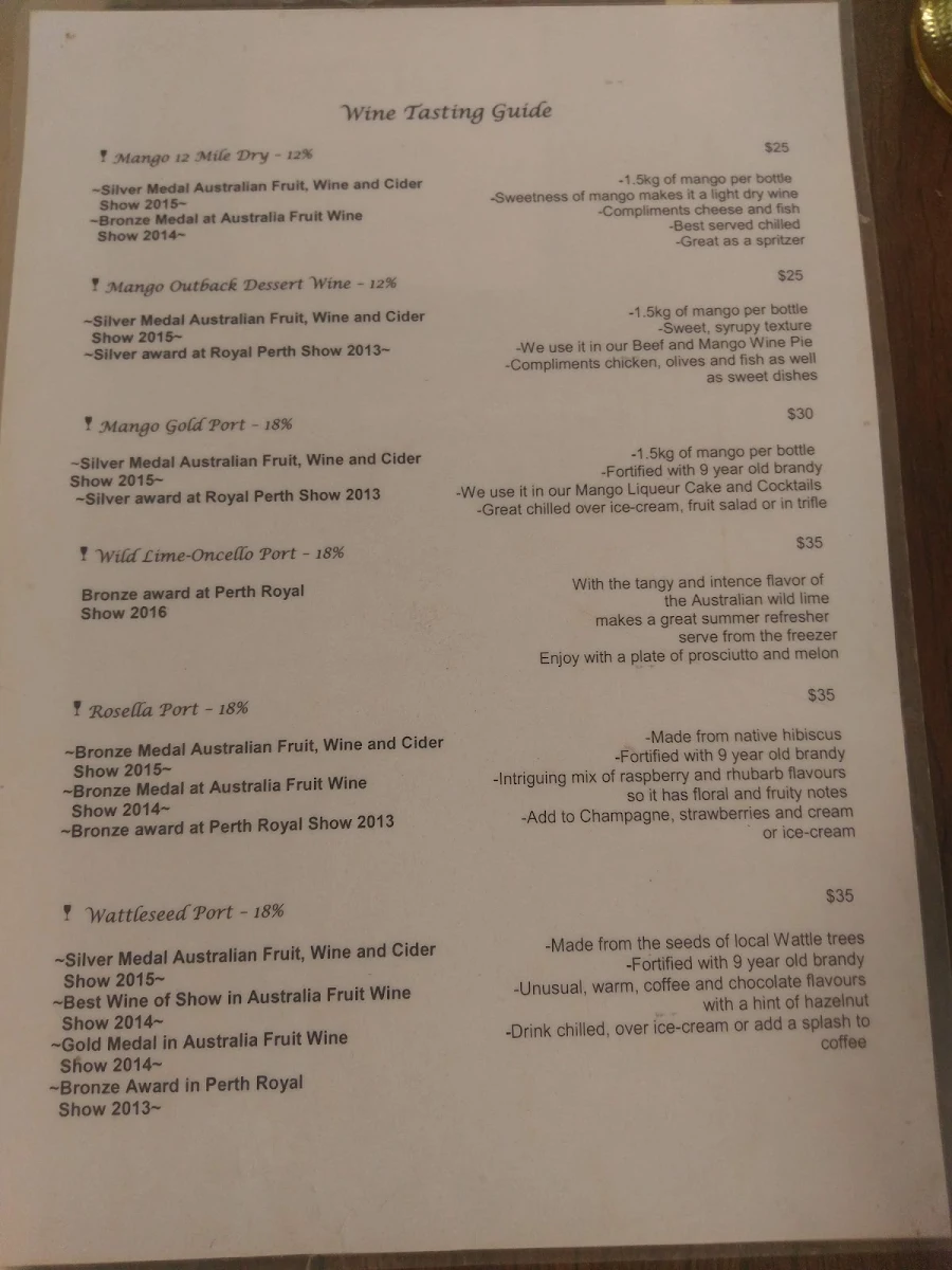 Menu, The Mango Place Broome