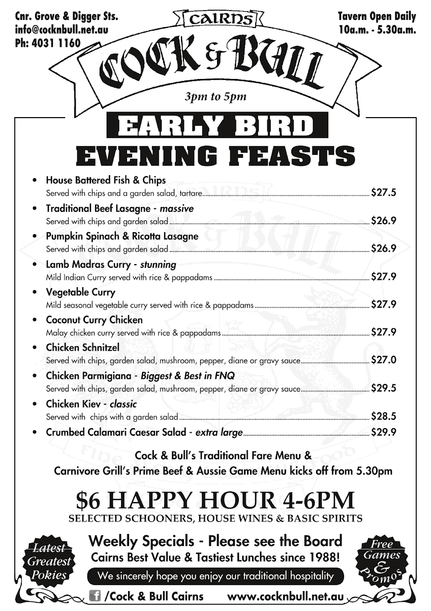 Menu, Cock & Bull