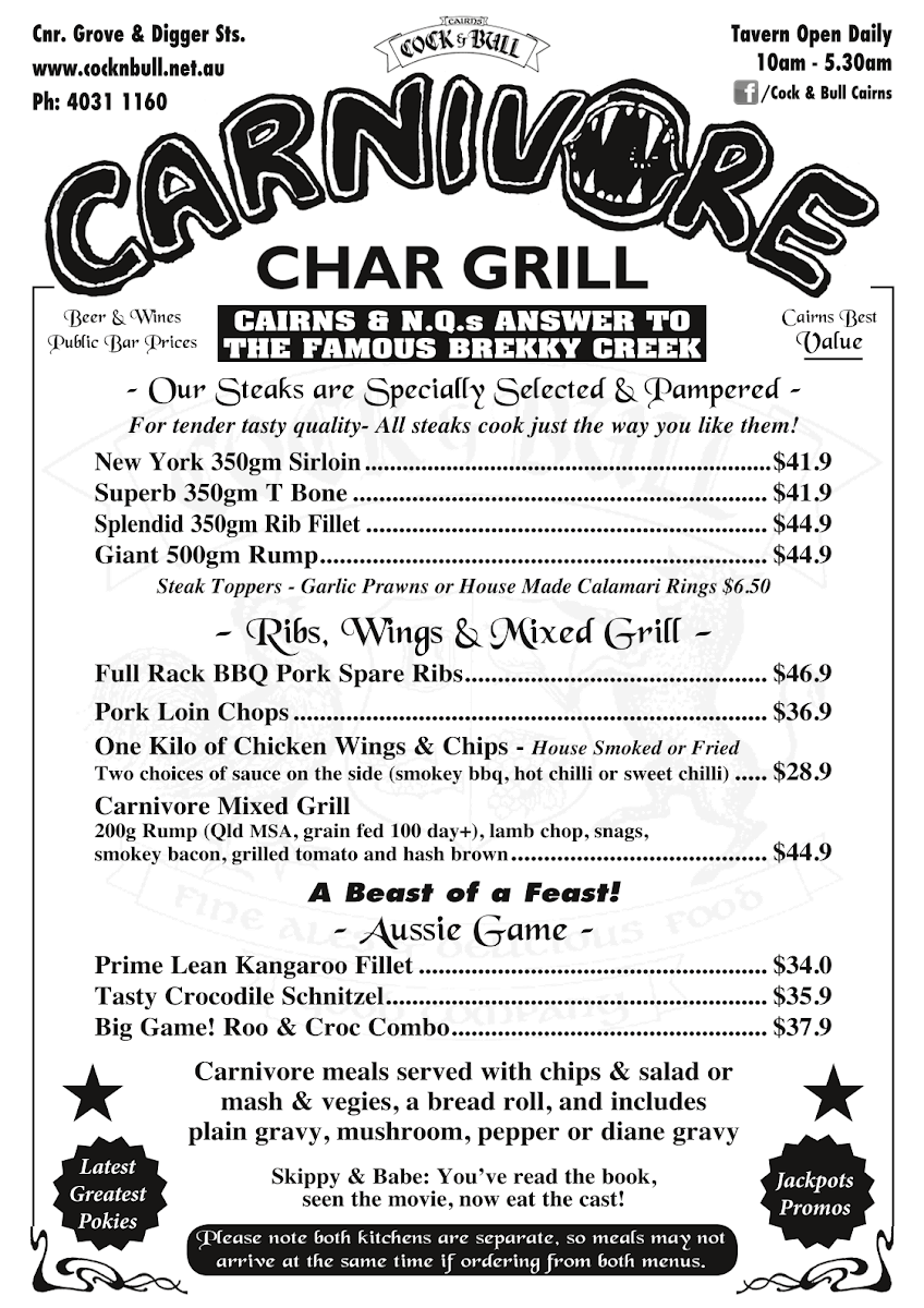 Menu, Cock & Bull