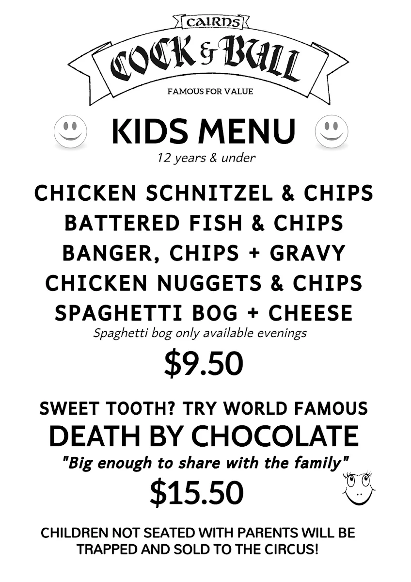 Menu, Cock & Bull