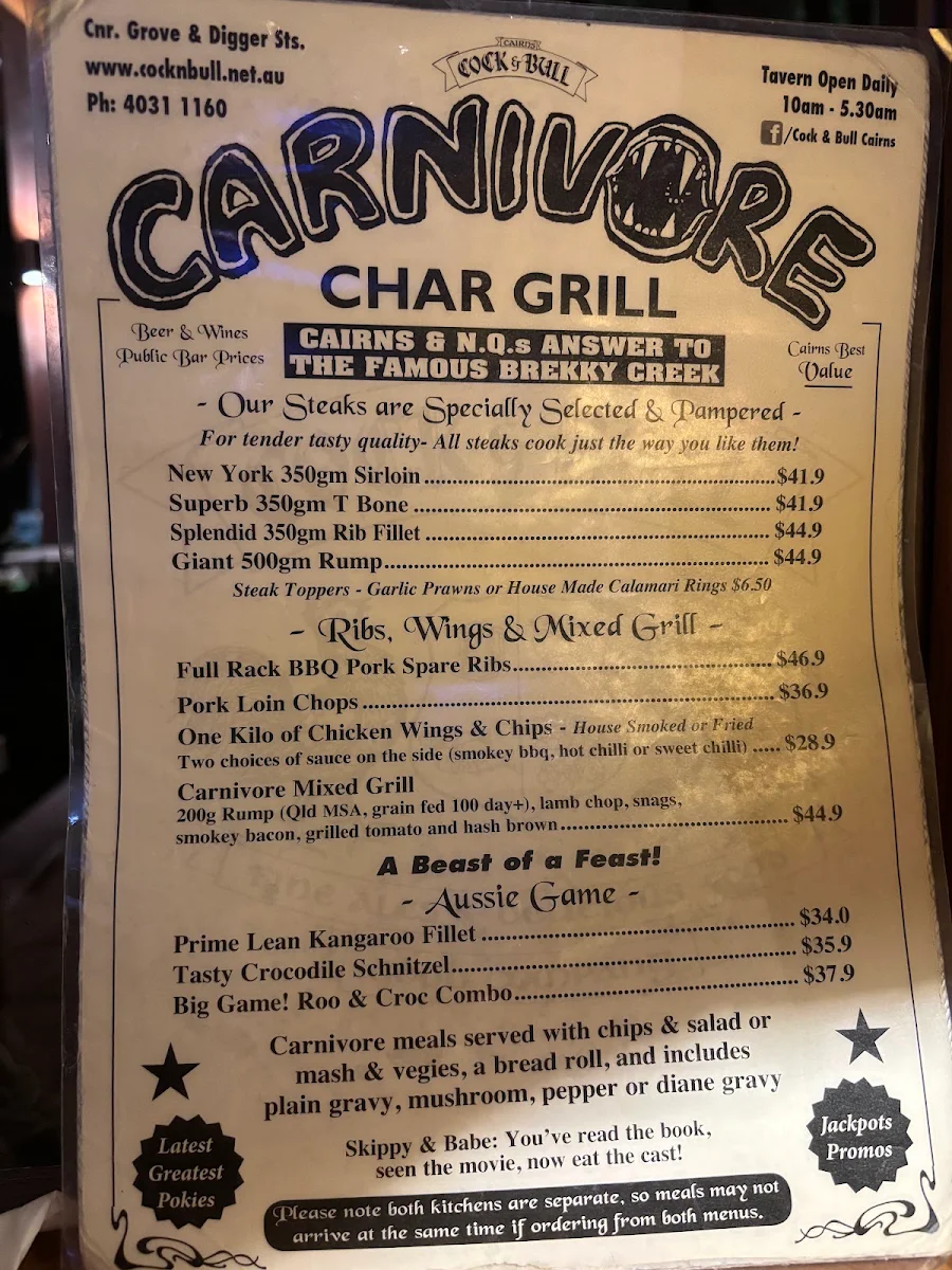 Menu, Cock & Bull
