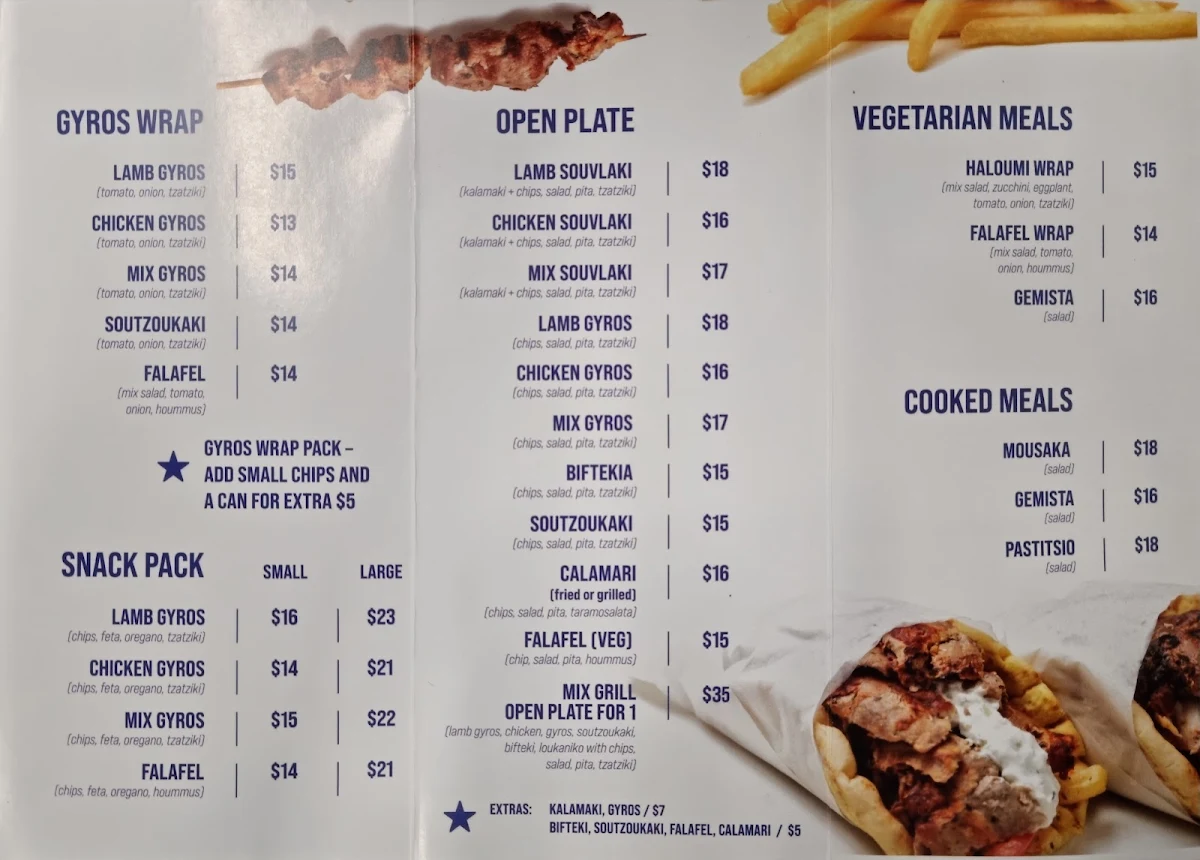 Menu, Souva Bar Grovedale
