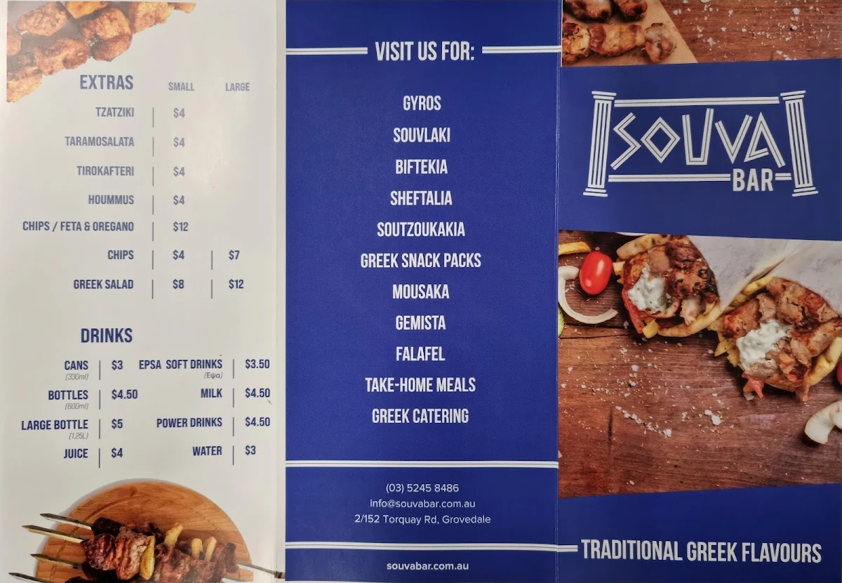 Menu, Souva Bar Grovedale