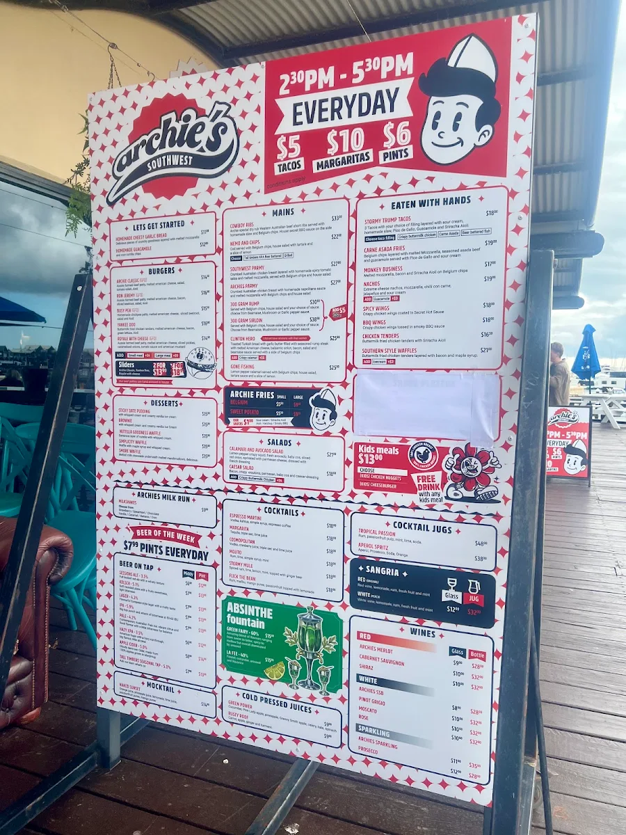 Menu, Archies Southwest