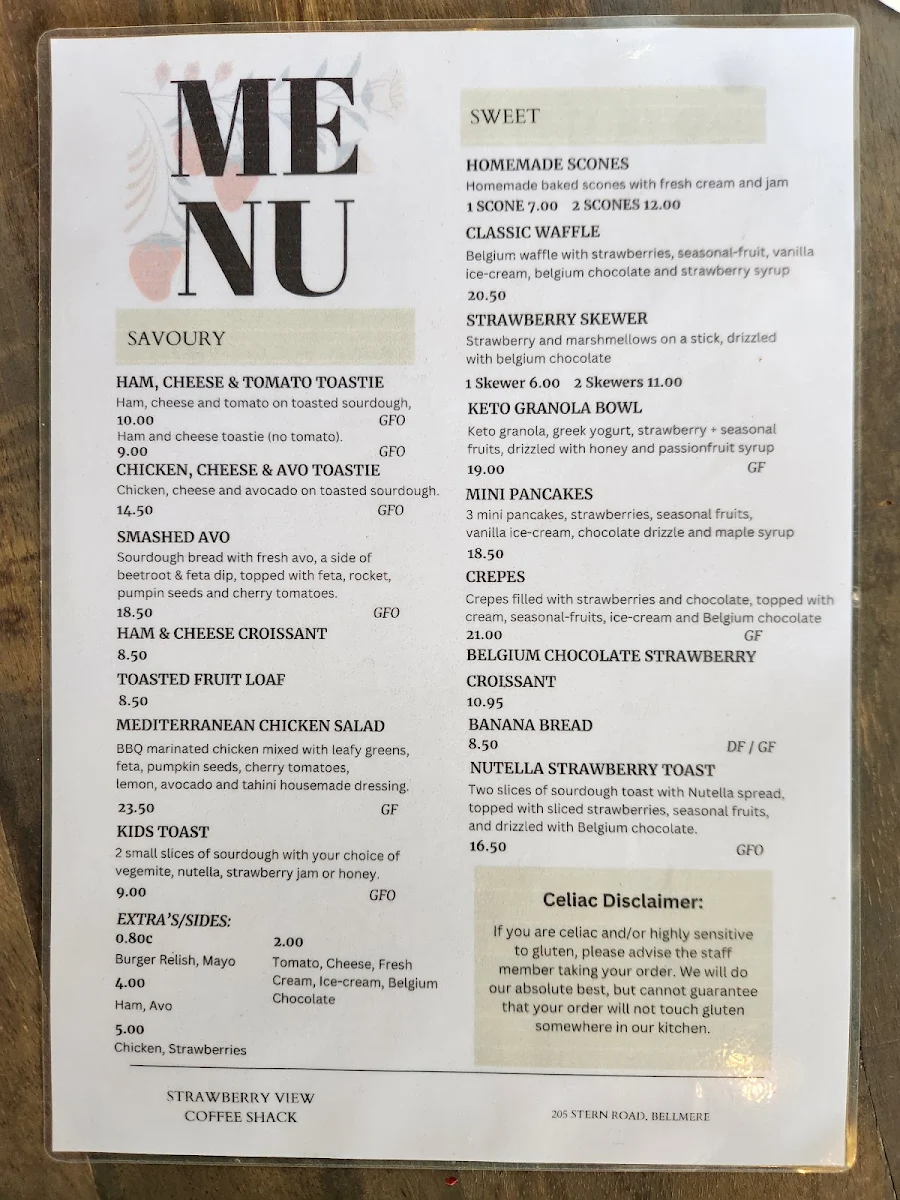 Menu, Strawberry View Coffee Shack