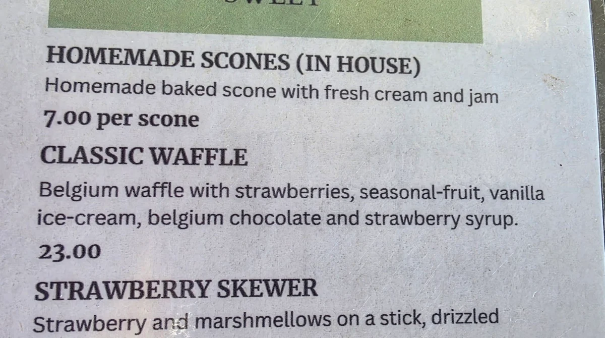 Menu, Strawberry View Coffee Shack