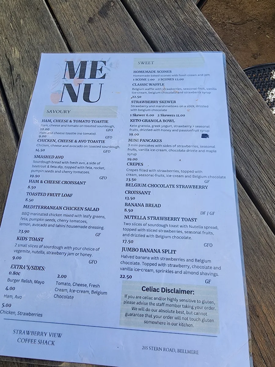 Menu, Strawberry View Coffee Shack