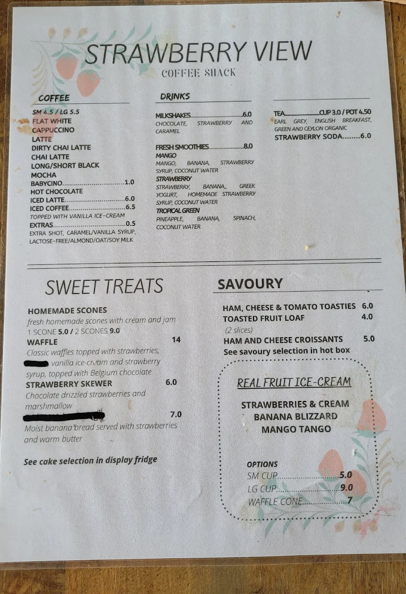 Menu, Strawberry View Coffee Shack