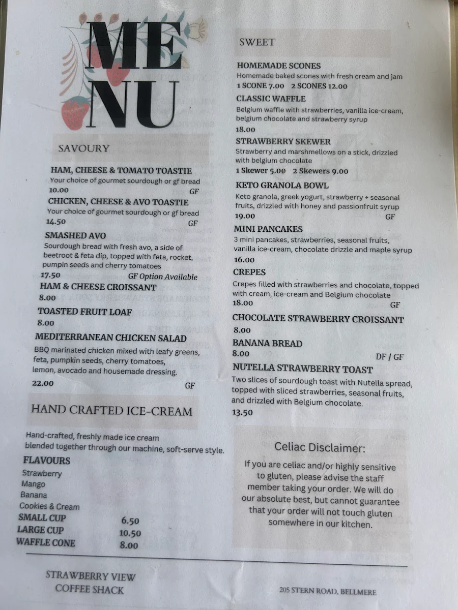 Menu, Strawberry View Coffee Shack