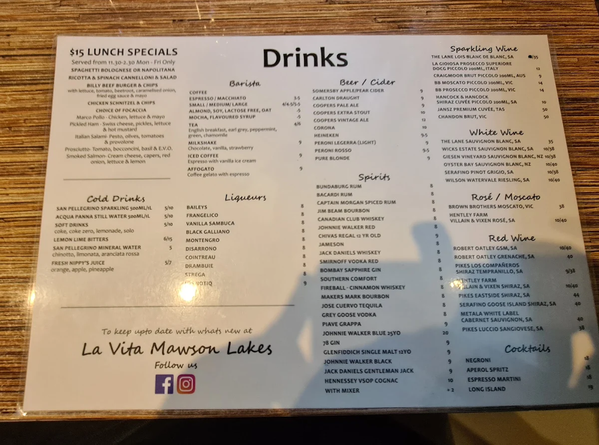 Menu, La Vita Fresh Pasta