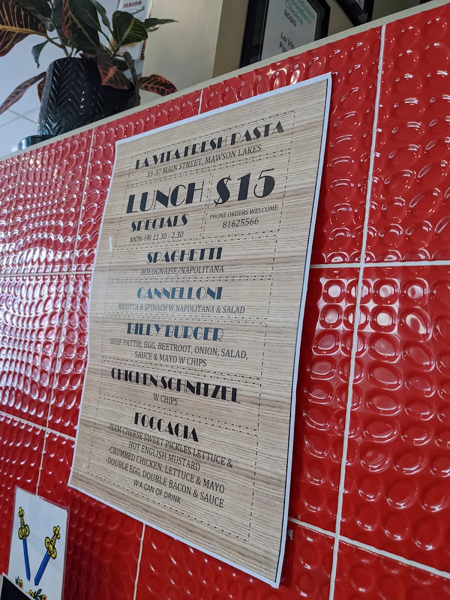 Menu, La Vita Fresh Pasta