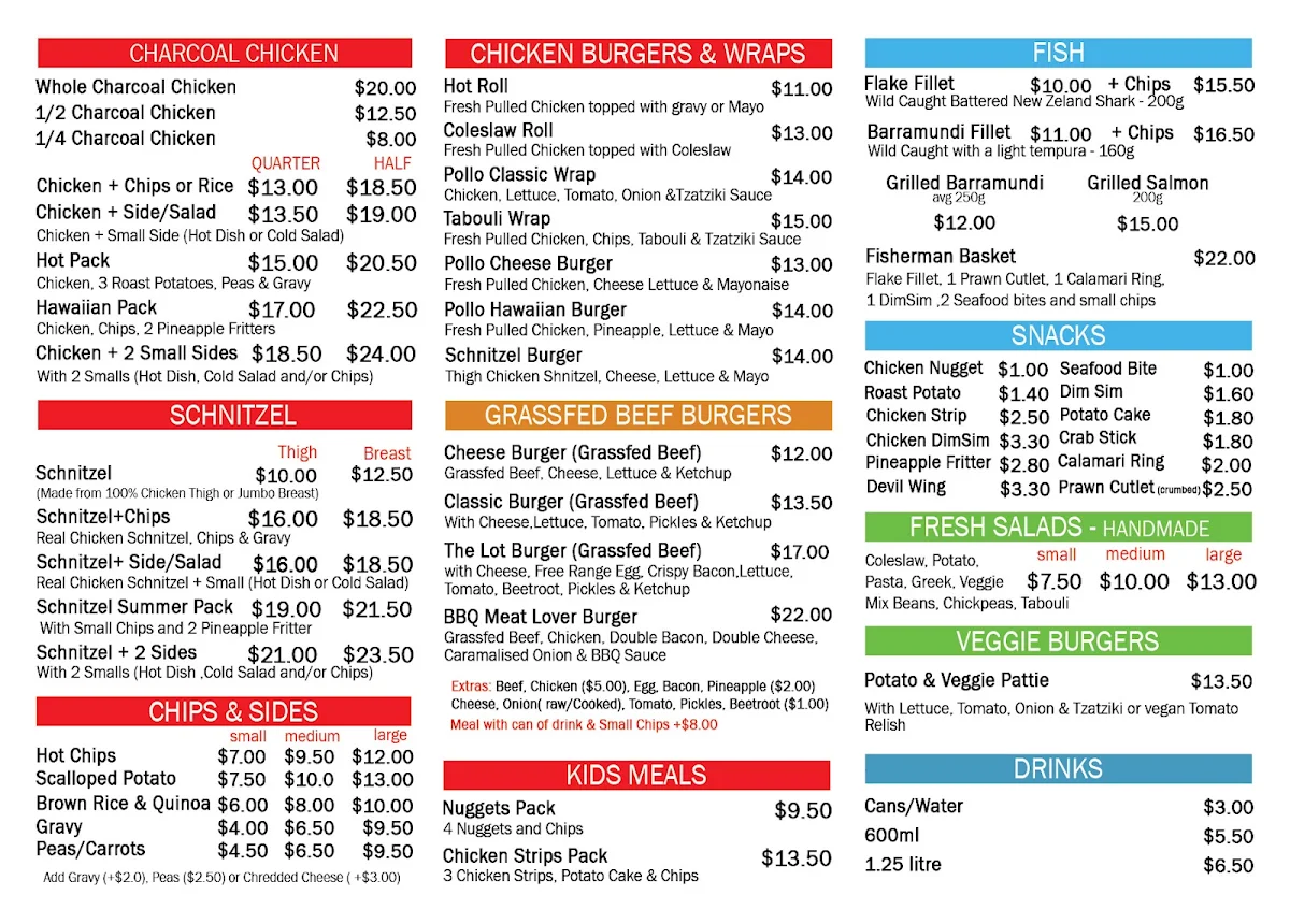 Menu, Don Pollo Plus Charcoal Chicken & Burgers