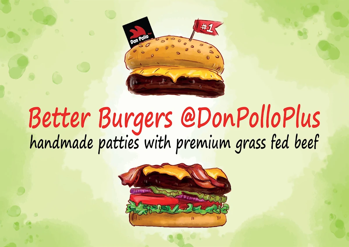 Menu, Don Pollo Plus Charcoal Chicken & Burgers