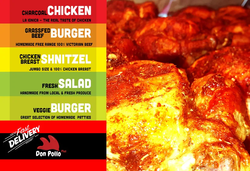 Menu, Don Pollo Plus Charcoal Chicken & Burgers