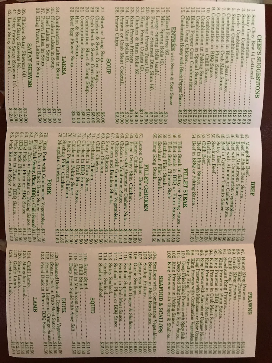 Menu, Moorebank Chinese Take Away Food