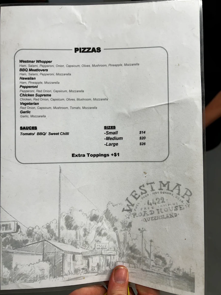 Menu, Westmar Pub & Convenience Store