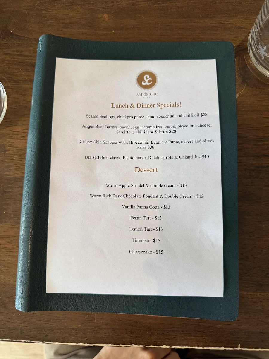 Menu, Sandstone Café
