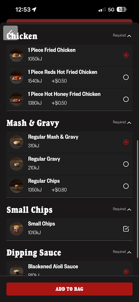 Menu, Red Rooster - Campbellfield