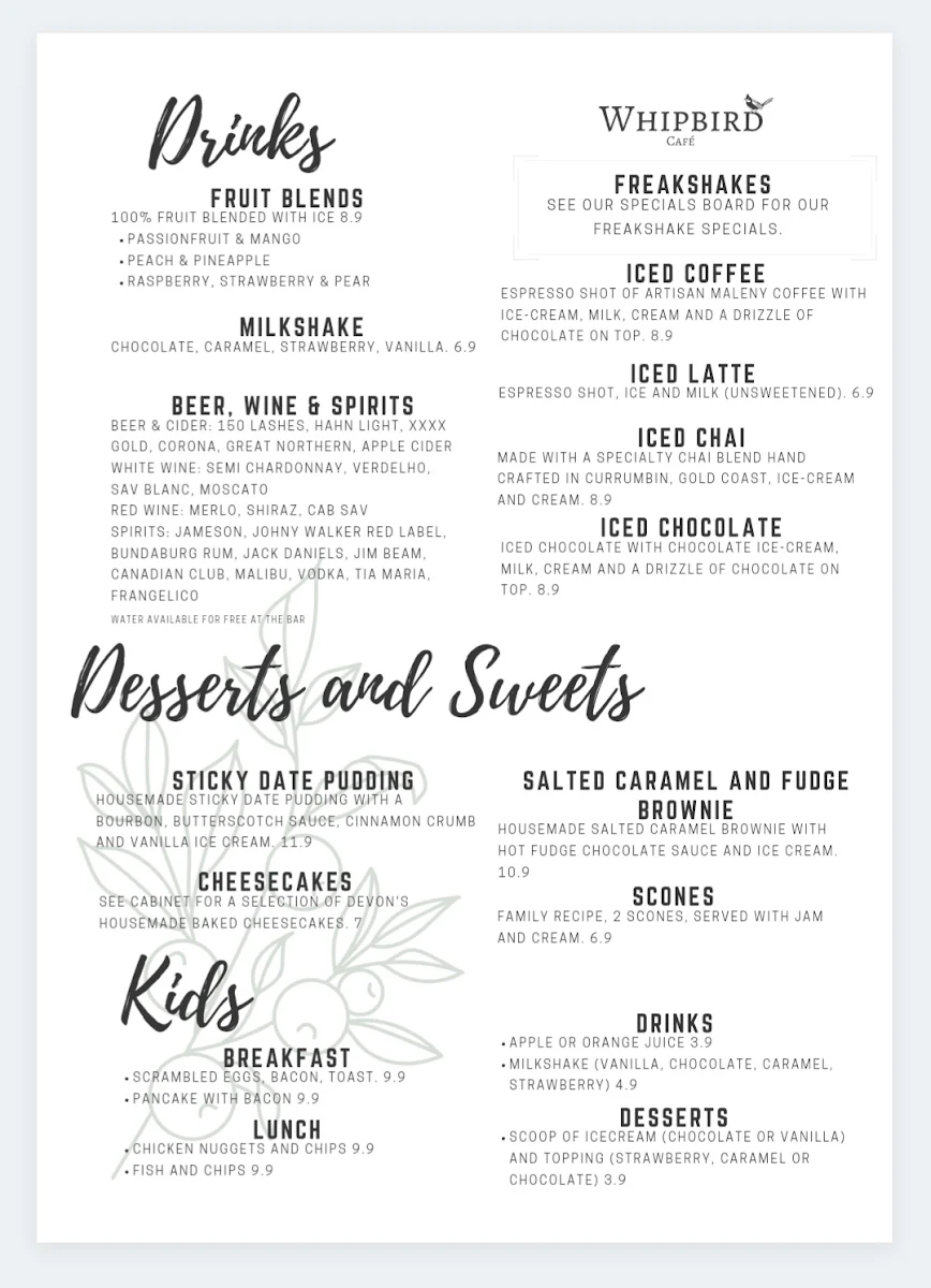 Menu, Whipbird