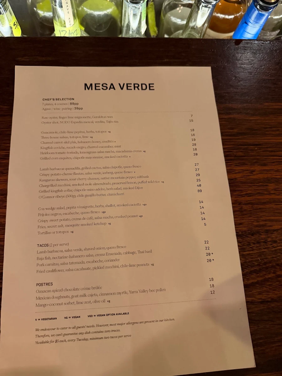 Menu, Mesa Verde