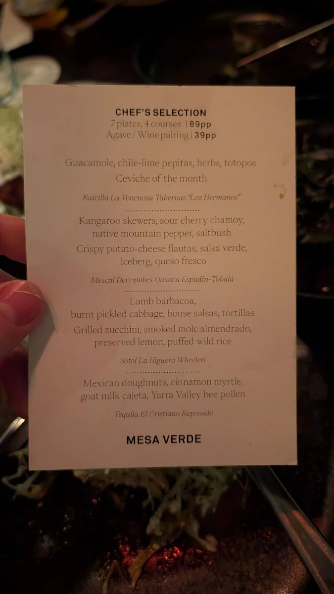 Menu, Mesa Verde