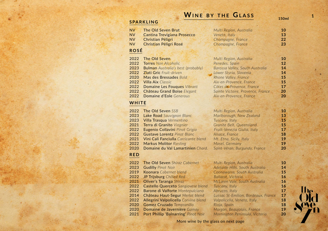 Menu, The Old Seven