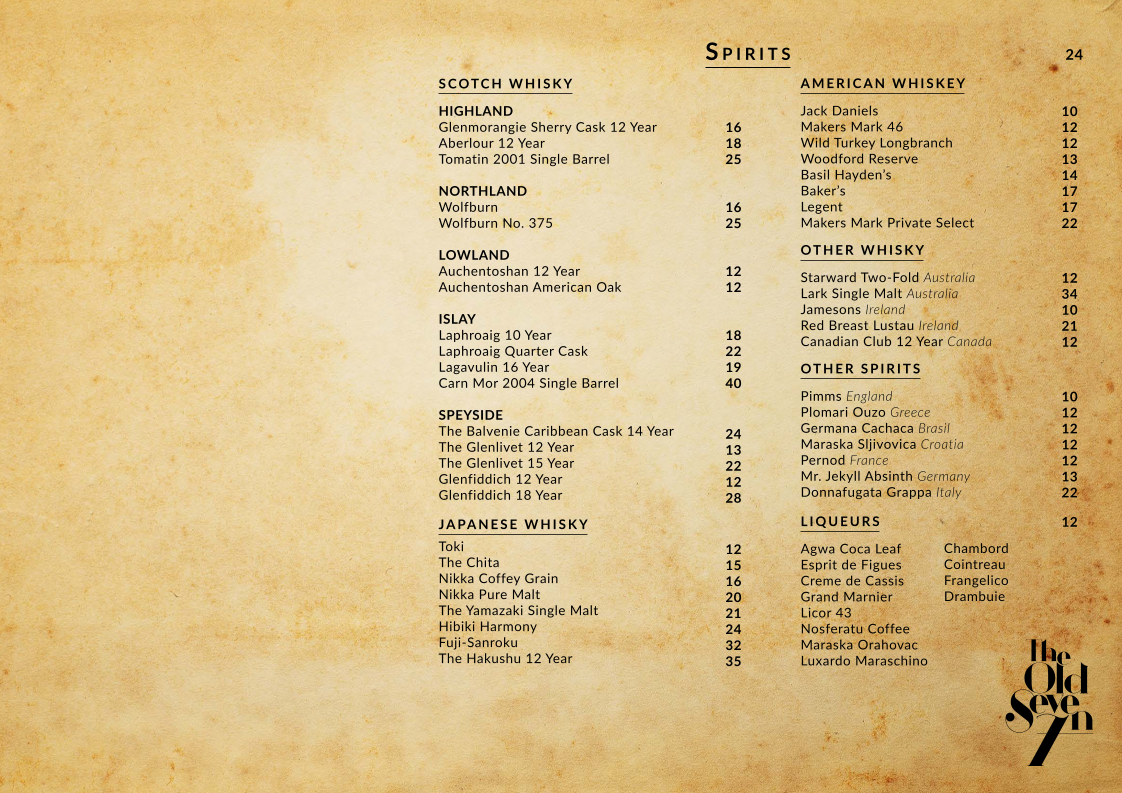 Menu, The Old Seven