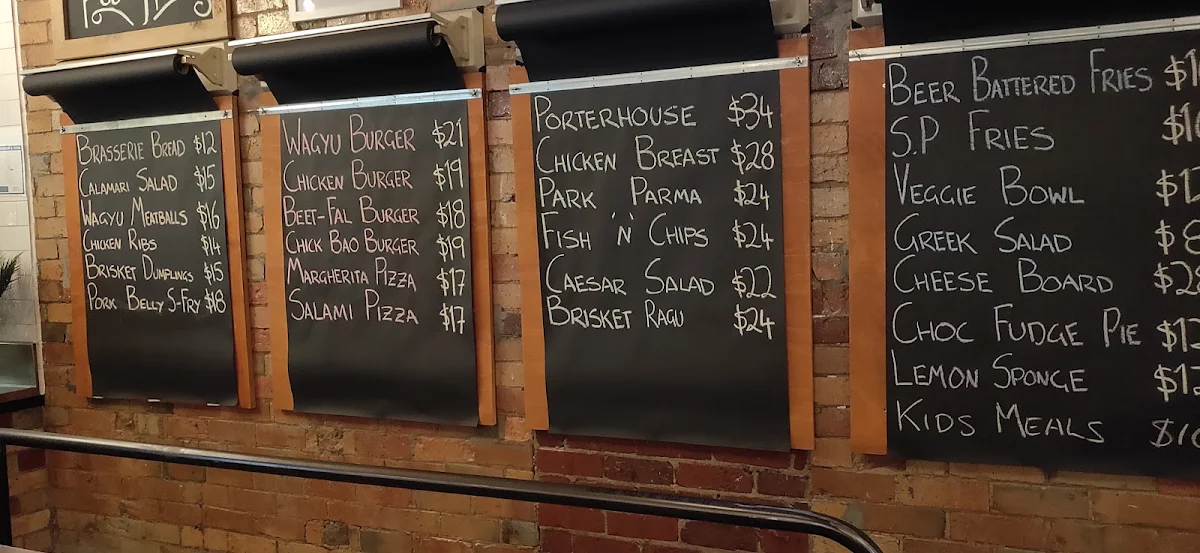 Menu, The Park Hotel Werribee