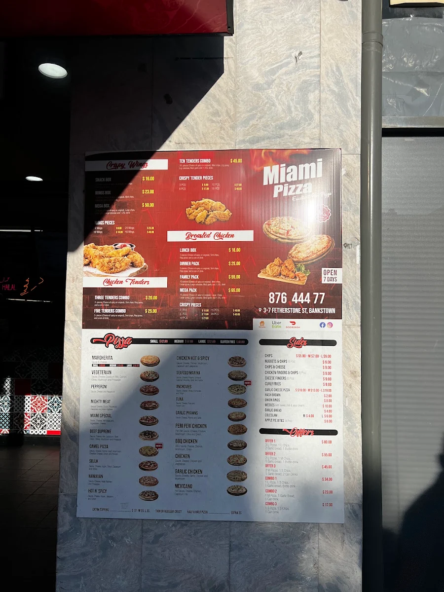 Menu, Miami Pizza