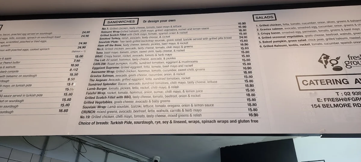 Menu, Fresh Ground Sandwiches & Espresso