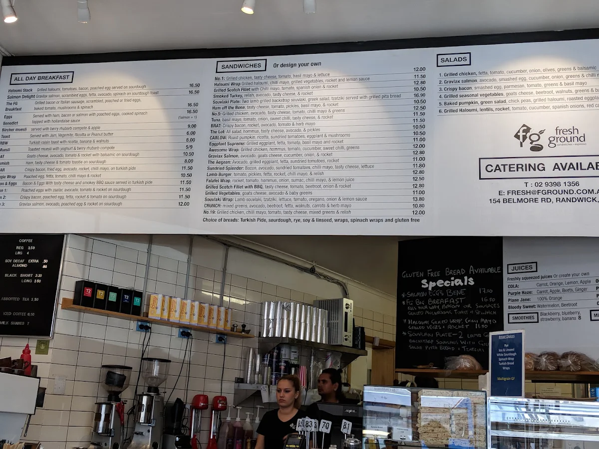 Menu, Fresh Ground Sandwiches & Espresso