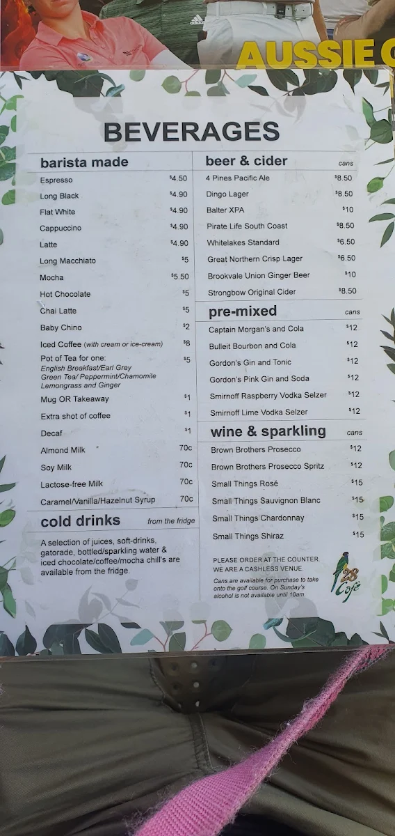 Menu, Cafe 28