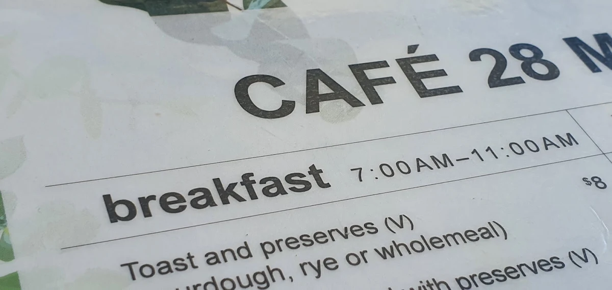 Menu, Cafe 28