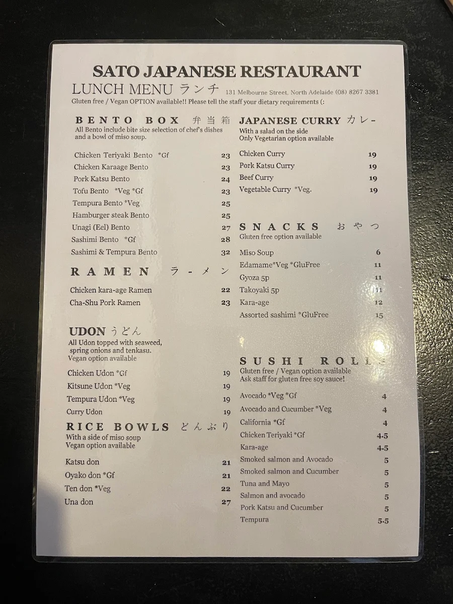 Menu, Sato