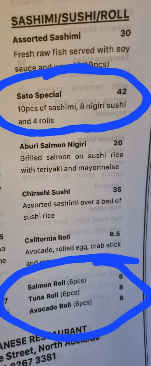 Menu, Sato