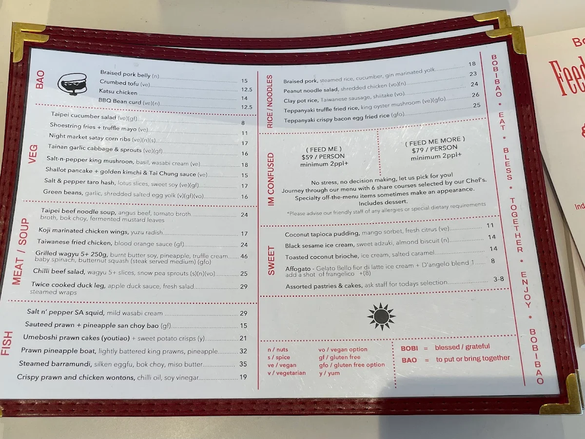 Menu, Bobibao