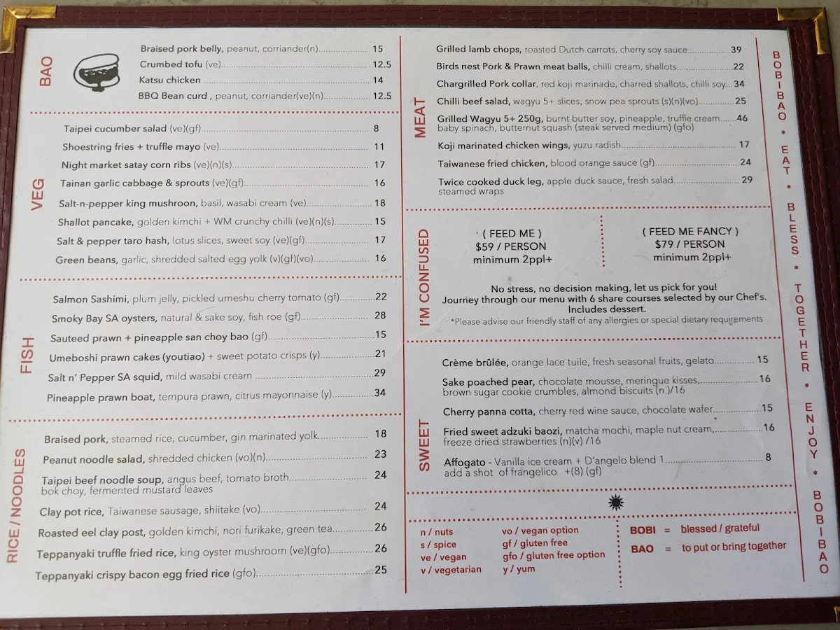 Menu, Bobibao