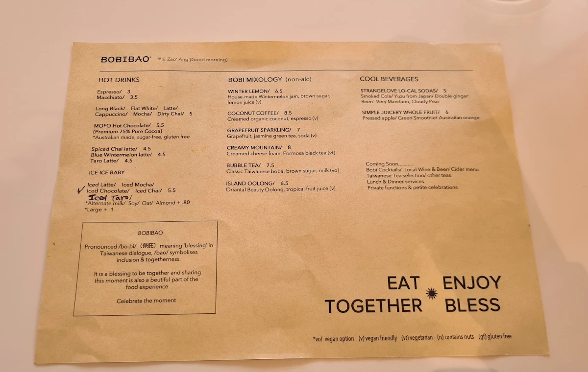 Menu, Bobibao