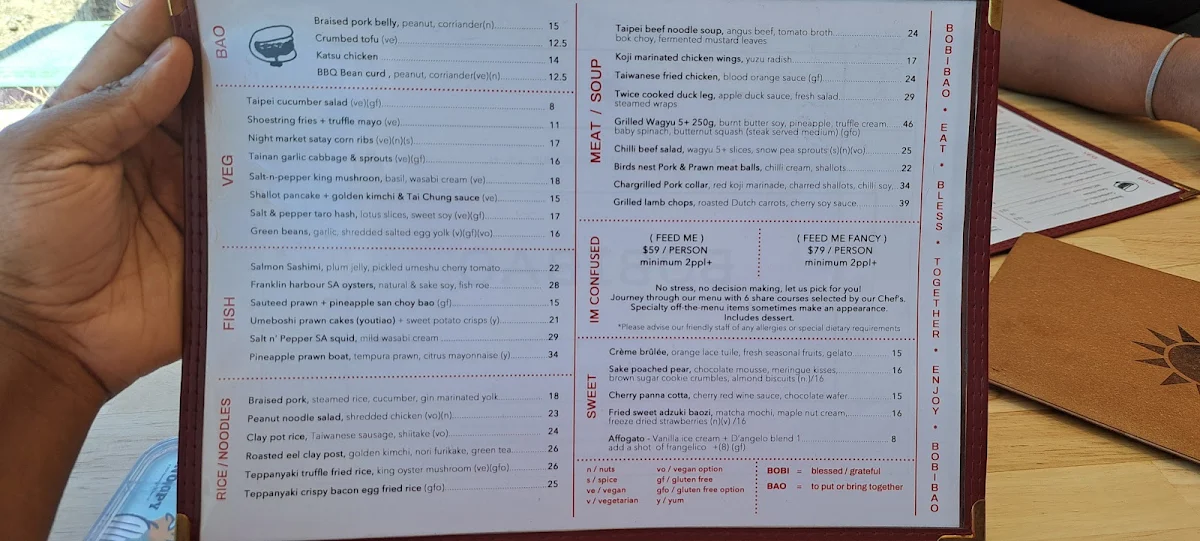 Menu, Bobibao