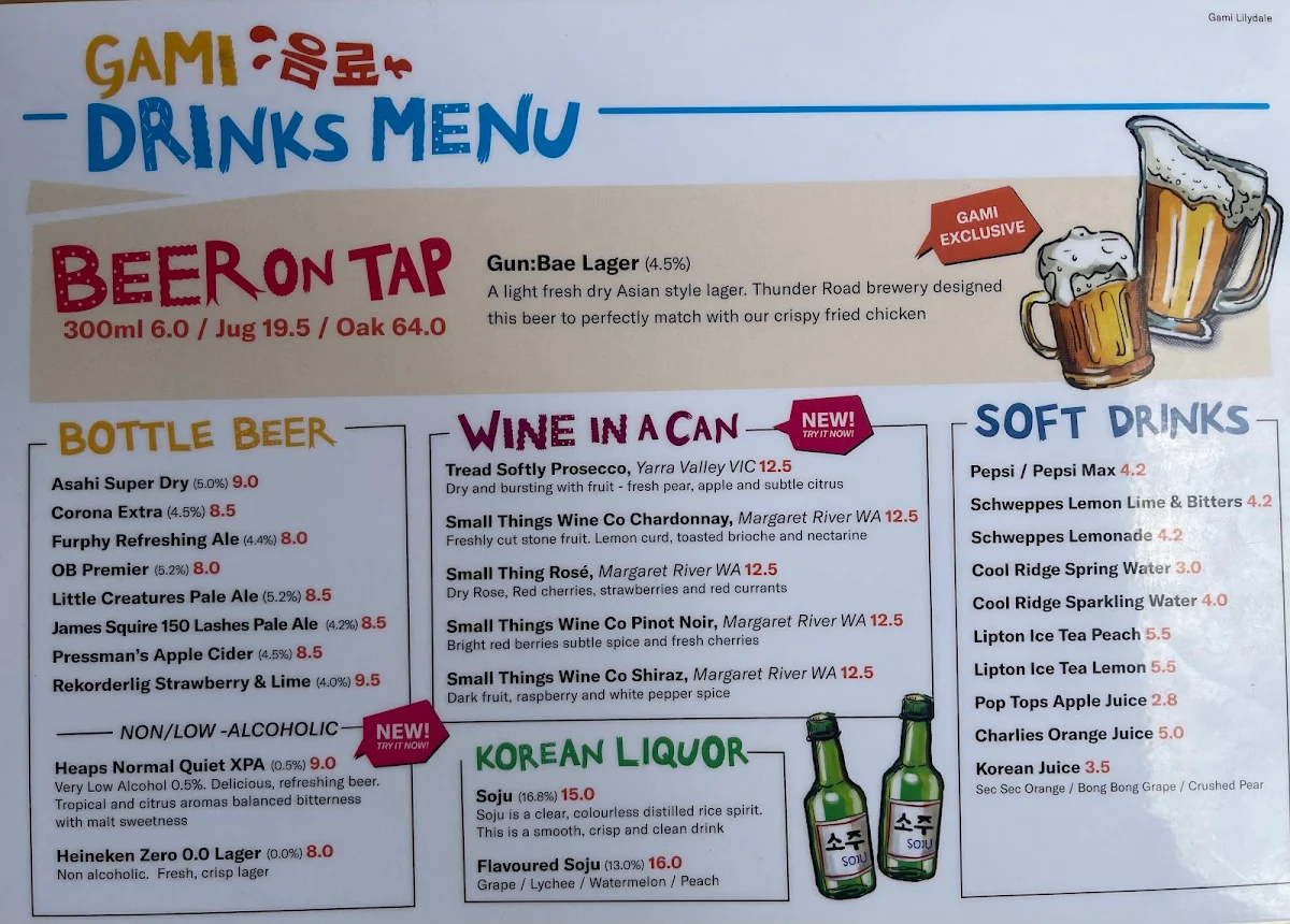 Menu, Gami Korean Chicken