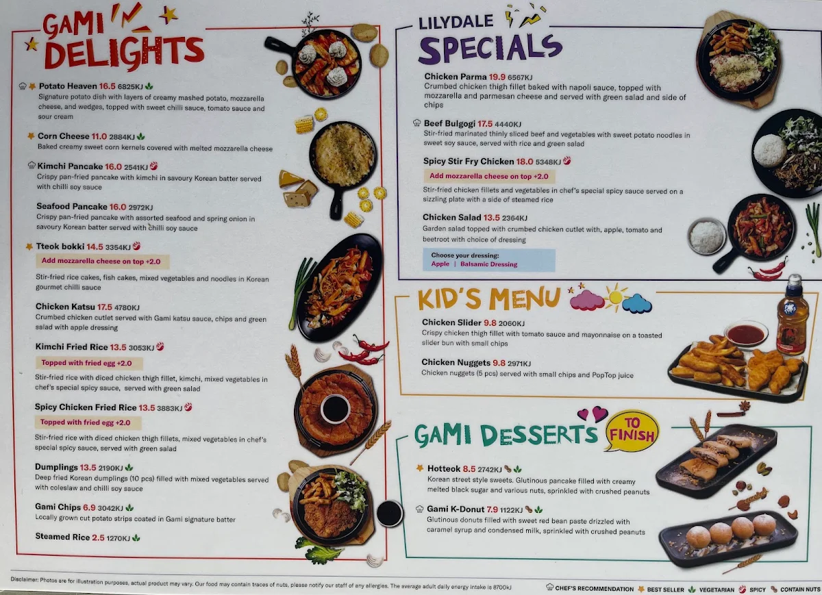 Menu, Gami Korean Chicken