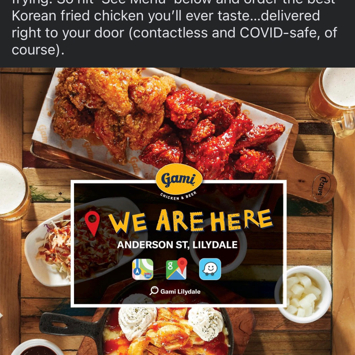 Menu, Gami Korean Chicken