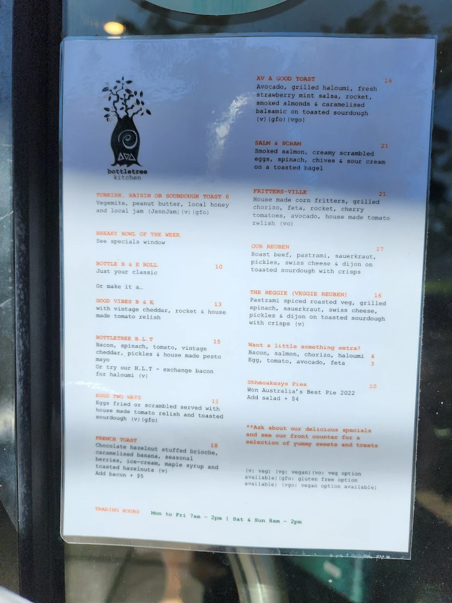 Menu, Bottletree Kitchen
